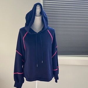 Evereve Navy Hoodie with Pink Contrast Stitching